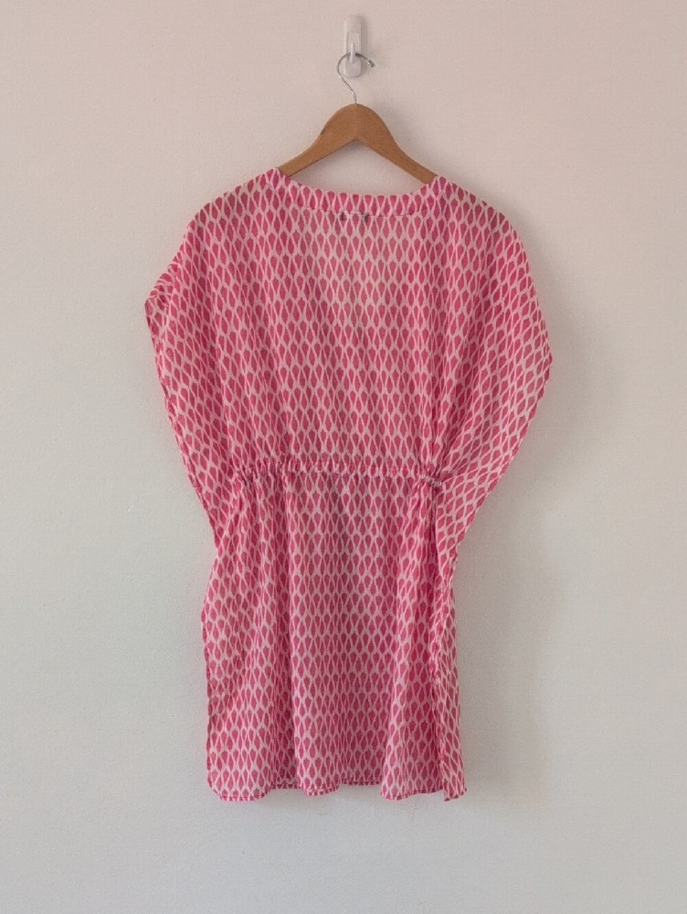 Talbots Pink Geometric V-Neck Cinched Drawstring Tunic Swim Cover-up Sz Medium - Picture 3 of 5